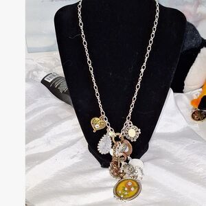 A BLV Boho Gypsy Charm Necklace Cottagecore Steampunk Rhinestone Charm Statement